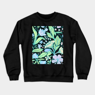 Blue and White Floral Filigree Pattern Crewneck Sweatshirt